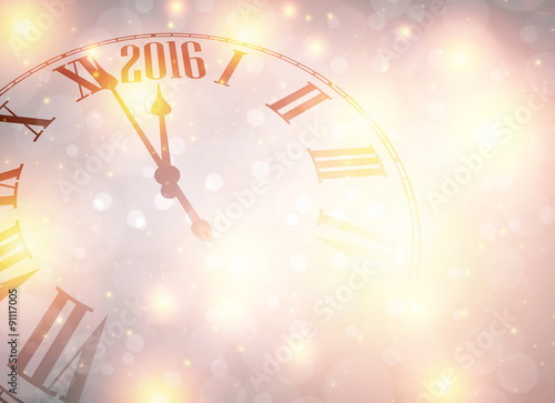New 2016 year clock with snowy background.