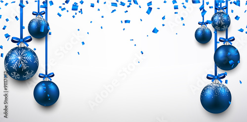 Abstract banner with blue christmas balls.