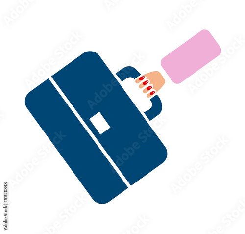 Flat vector image of a woman's hand holding a briefcase