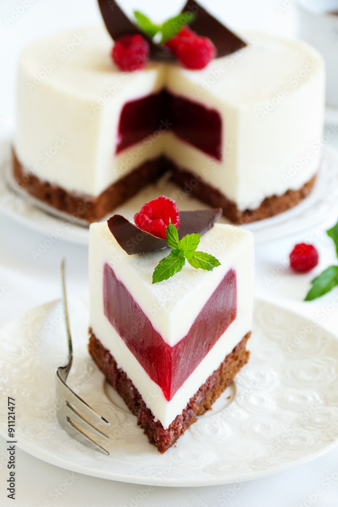 Delicious raspberry cake with raspberry jelly. Delicious raspberry cake with raspberry jelly.
