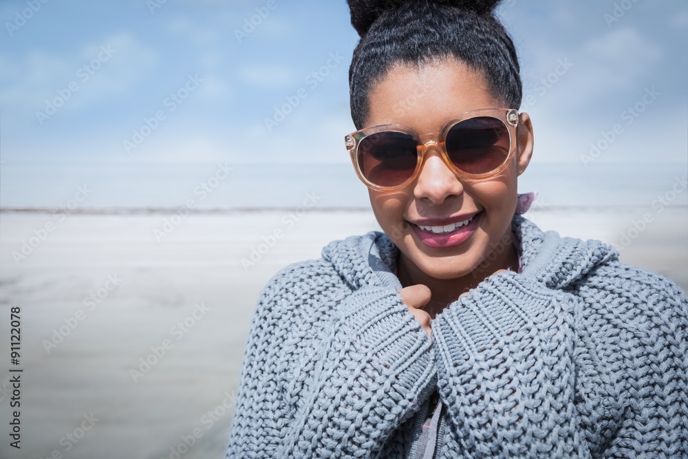 Attractive woman wearing a warm cardigan Attractive woman wearing a warm cardigan