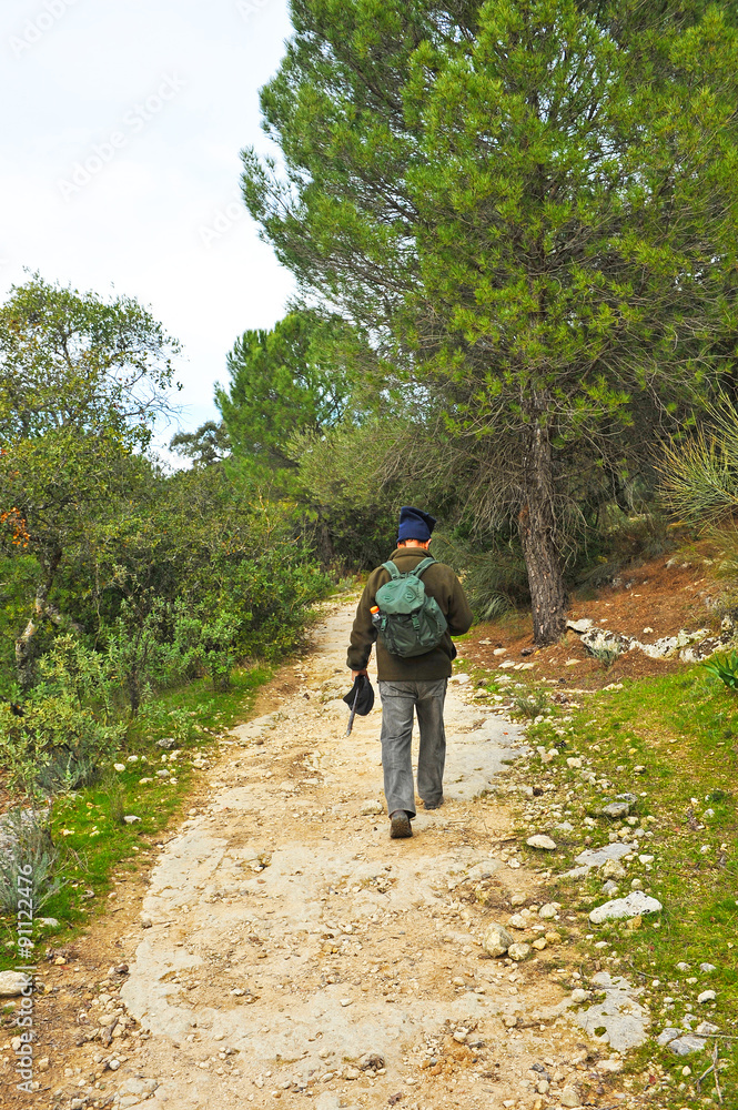 Hiker in Cerro Muriano, Córdoba province, Spain