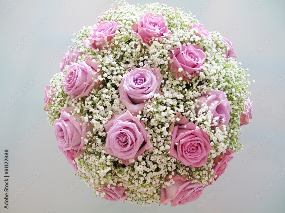 Bridal bouquet lying on the wedding table Bridal bouquet lying on the wedding table