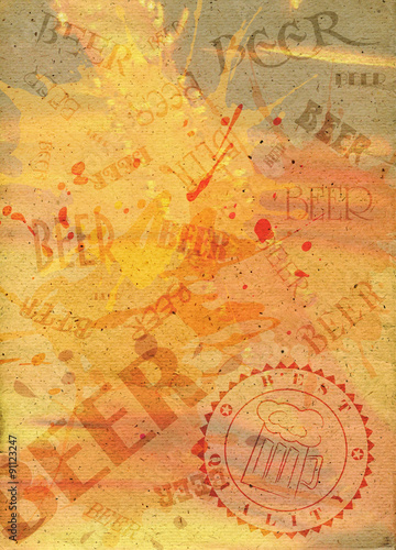 Abstract paper background with stamp and spilled beer stains