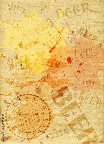 Abstract paper background with stamp and spilled beer stains