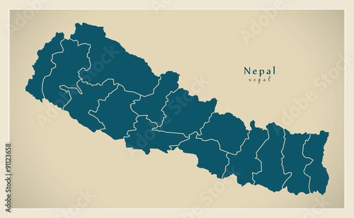 Modern Map - Nepal with zones NP