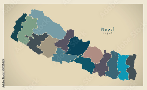 Modern Map - Nepal with zones political NP