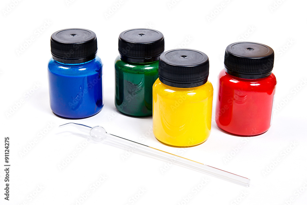 Batik equipment: artist paints and glass tube. Batik equipment: artist paints and glass tube.