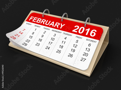 Calendar - february 2016 (clipping path included)