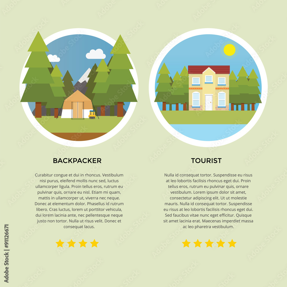 Naklejka premium Backpacker vs tourist travelling concept while on vacation