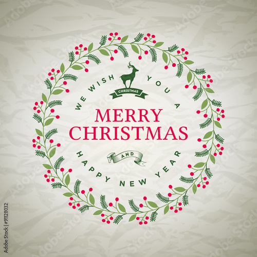 Christmas Wreath on Wrinkled Paper