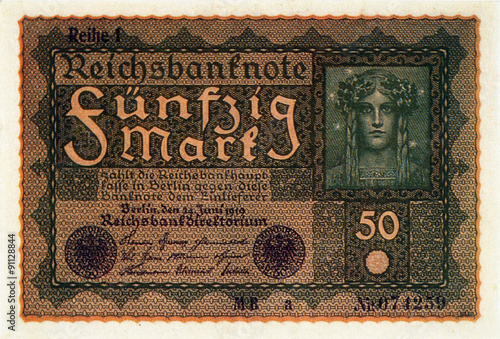 Historische Banknote, 24. Juni 1919, Fünfzig Mark, Deutschland photo