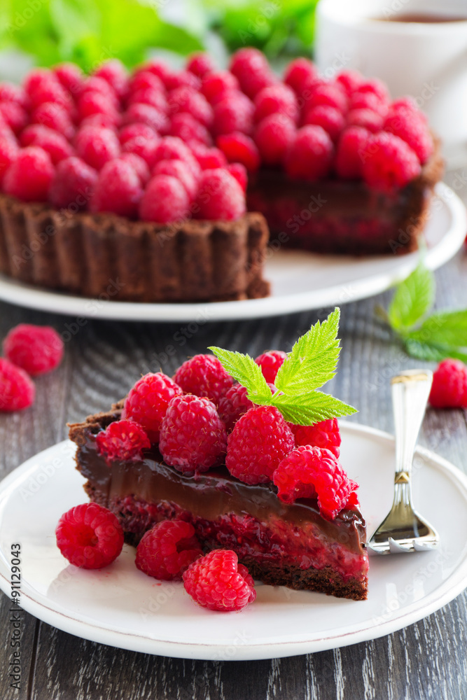 Chocolate tart with fresh raspberries. Chocolate tart with fresh raspberries.