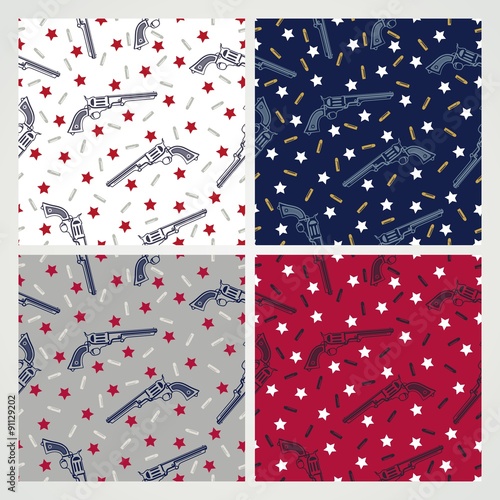 Seamless pattern with stars, guns and bullets in USA colors. vector eps8