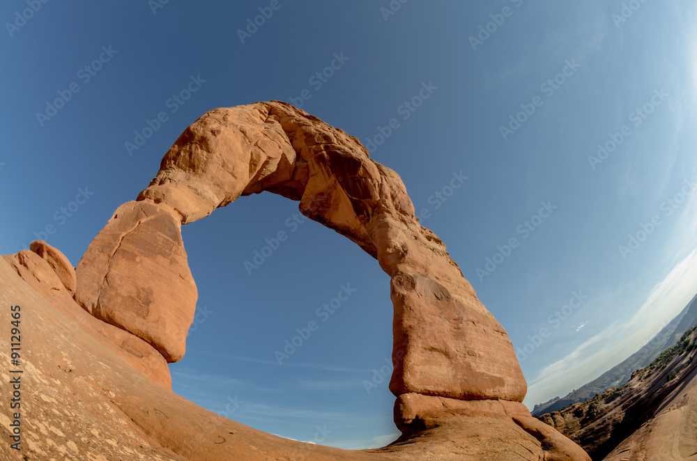 Delicate Arch Fisheye Against Clear Blue Sky Horizontal Delicate Arch Fisheye Against Clear Blue Sky Horizontal