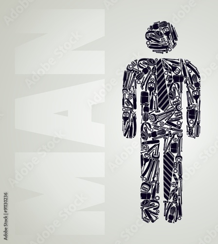 Simple silhouette of a male figure of the items for men only. Tw
