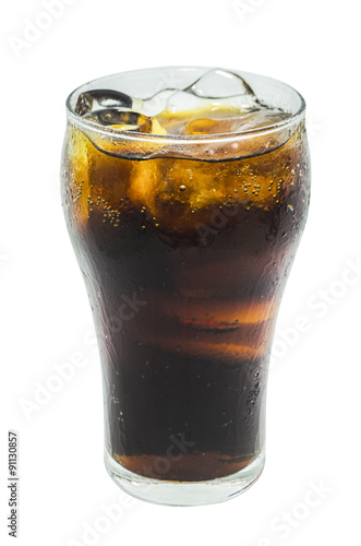 A soft drink in glass on white background