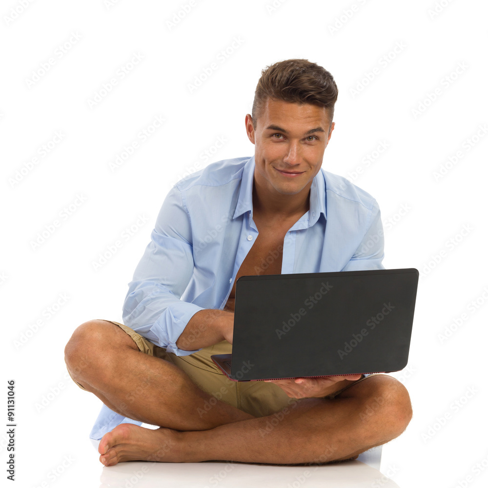 Cheerful Handsome Man With Laptop Cheerful Handsome Man With Laptop