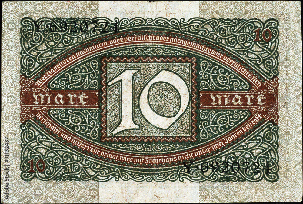 Historische Banknote, 6. Februar 1920, Zehn Mark, Deutschland