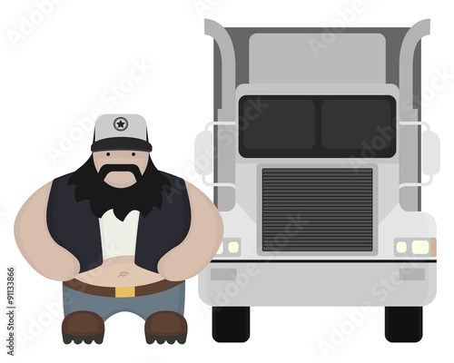 Cartoon style truck driver standing. No outline