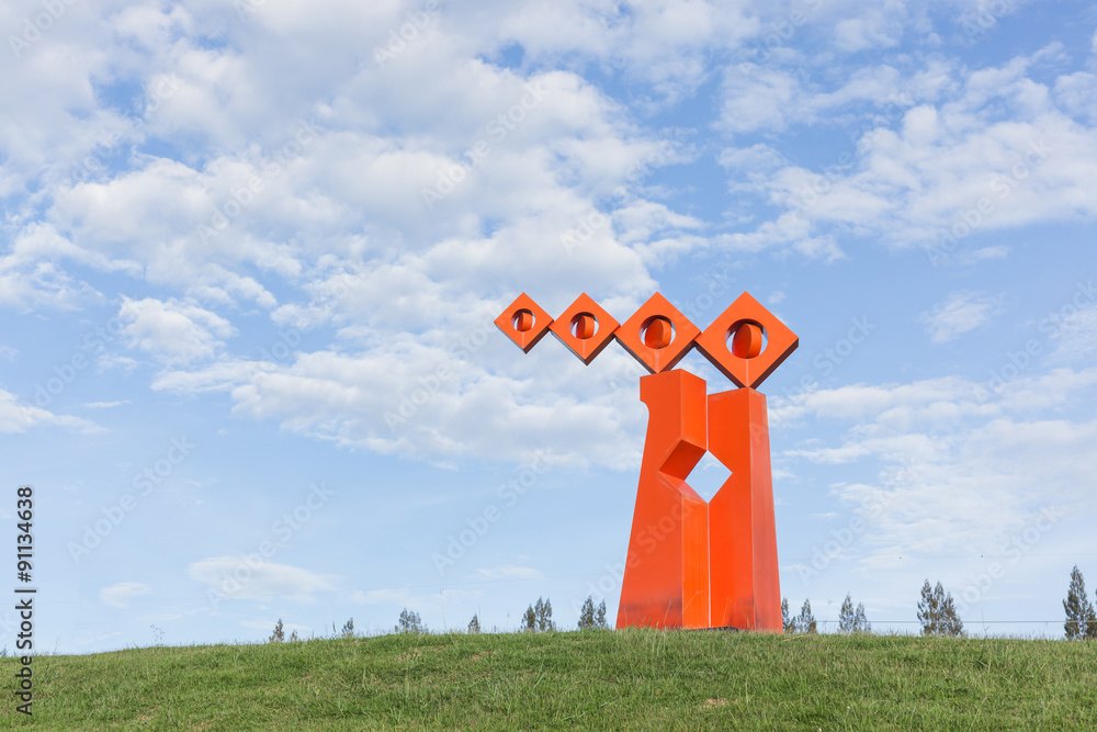 A beautiful red sculpture in sunny day