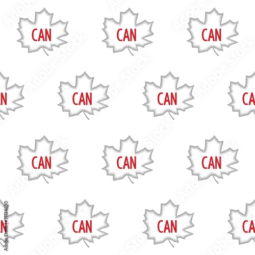 Seamless pattern of grey maple leaves and red abbreviation Canada - CAN. Vector eps 10