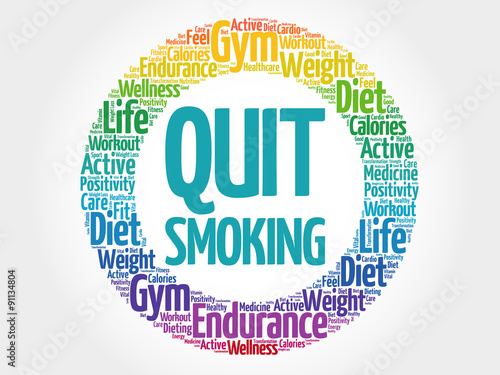 Quit Smoking circle stamp word cloud, health concept