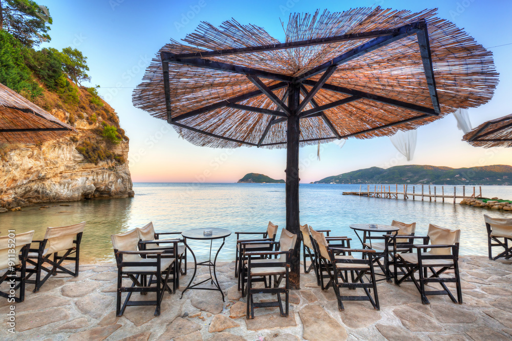 Tables at the sea in Zakynthos island, Greece