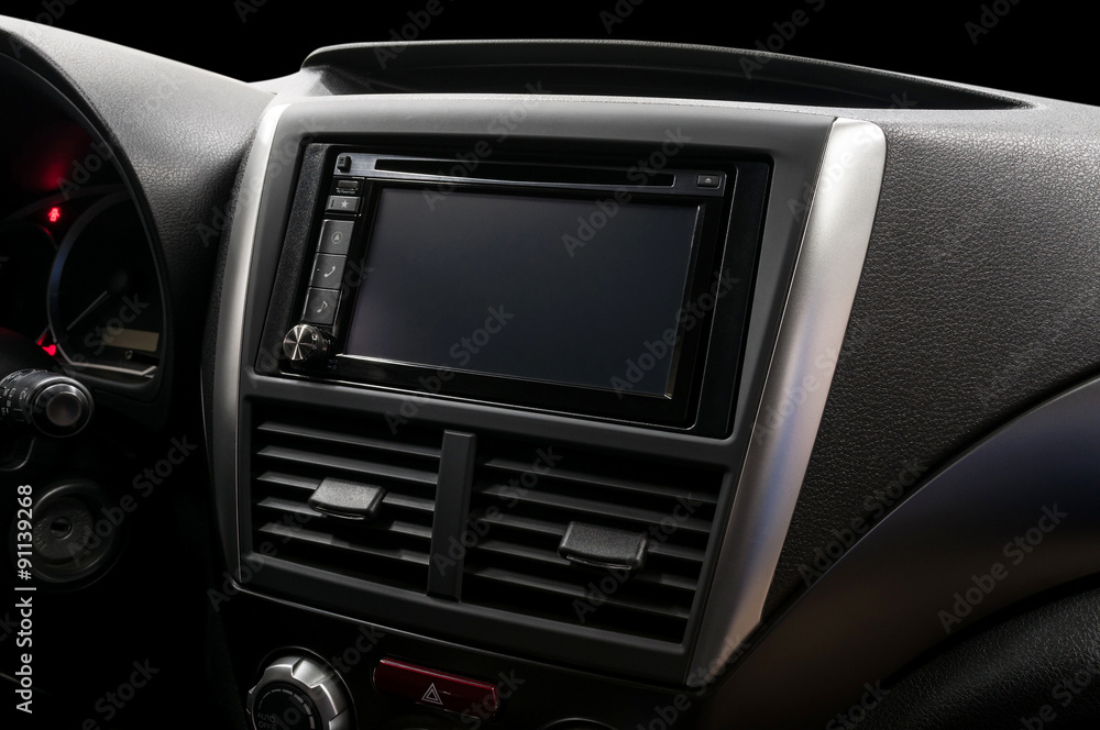 Modern car dashboard. Screen multimedia system.