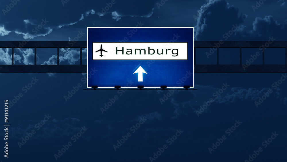 Hamburg Germany Airport Highway Road Sign at Night Hamburg Germany Airport Highway Road Sign at Night