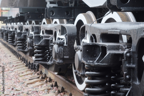 Close up view of a train wheels