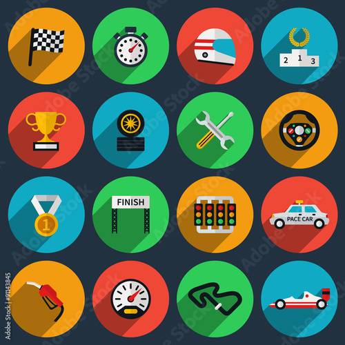 Vector set of racing icons in flat style