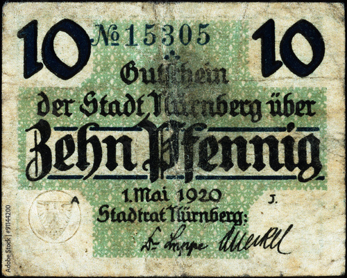 Historische Banknote, Notgeld, 1. Mai 1920, Zehn Pfennig, Deutschland