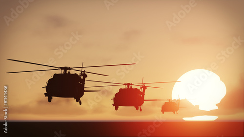 Obraz na plátně helicopters sun set