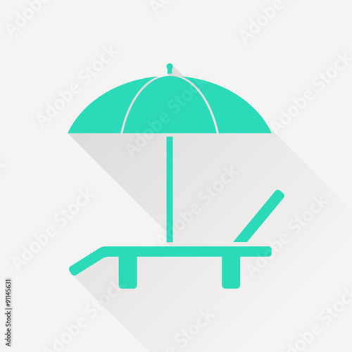 Beach vector icon. Umbrella with deck chair