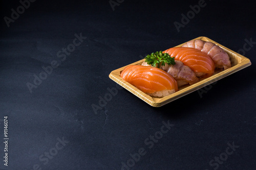 japanese sushi Salmon on black