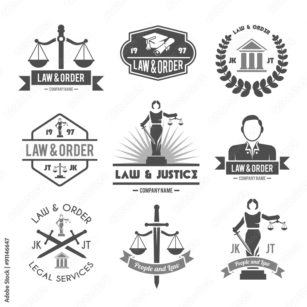 Law labels icons set