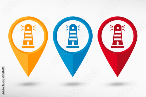 Lighthouse icon map pointer, vector illustration