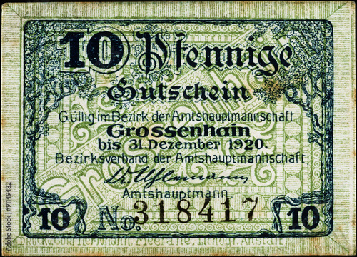 Historische Banknote, Notgeld, 1920, Zehn Pfennig, Deutschland