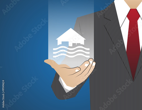 Concept Businessman in his hands ,Insurance flood
