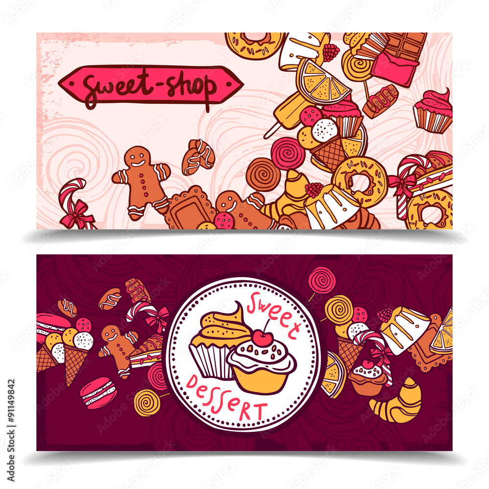 Fototapeta premium Sweetshop vintage candy banners set