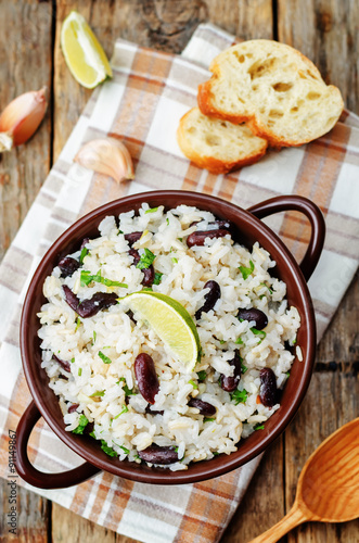 coconut lime rice with red beans and cilantro