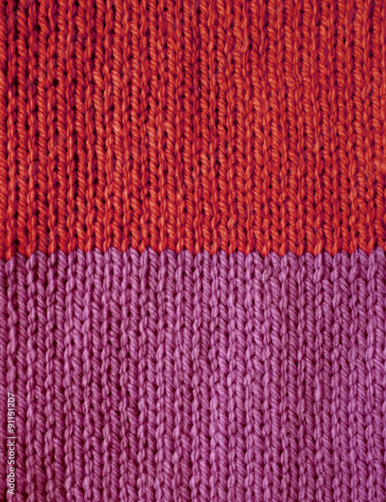 Red and purple striped stocking stitch knitting Red and purple striped stocking stitch knitting