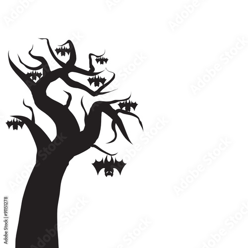 Gnarled Old Tree Vector Icon with Hanging Bats