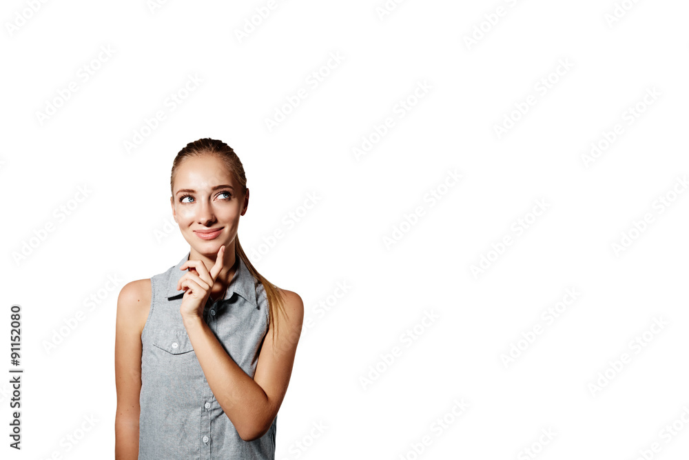 Portrait of handsome young thoughtful woman isolated over white background Portrait of handsome young thoughtful woman isolated over white background