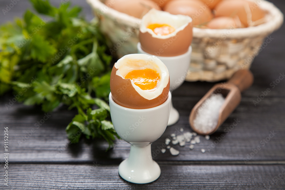 Boiled eggs on dark background Boiled eggs on dark background
