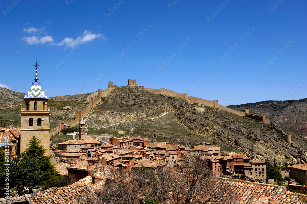 Panoramic view the village of Albarrcin in Teruel, Spain