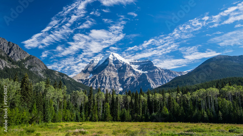 Mount Robson rises from the landscape in Robson Provincial Park 