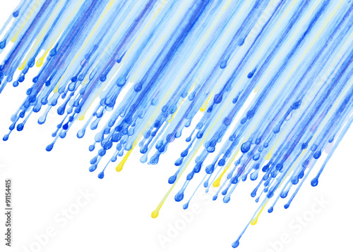 abstract watercolor drop lines in blue tones  isolated on absolute white