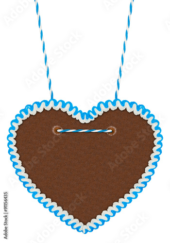 blue white empty gingerbread heart isolated on white background photo